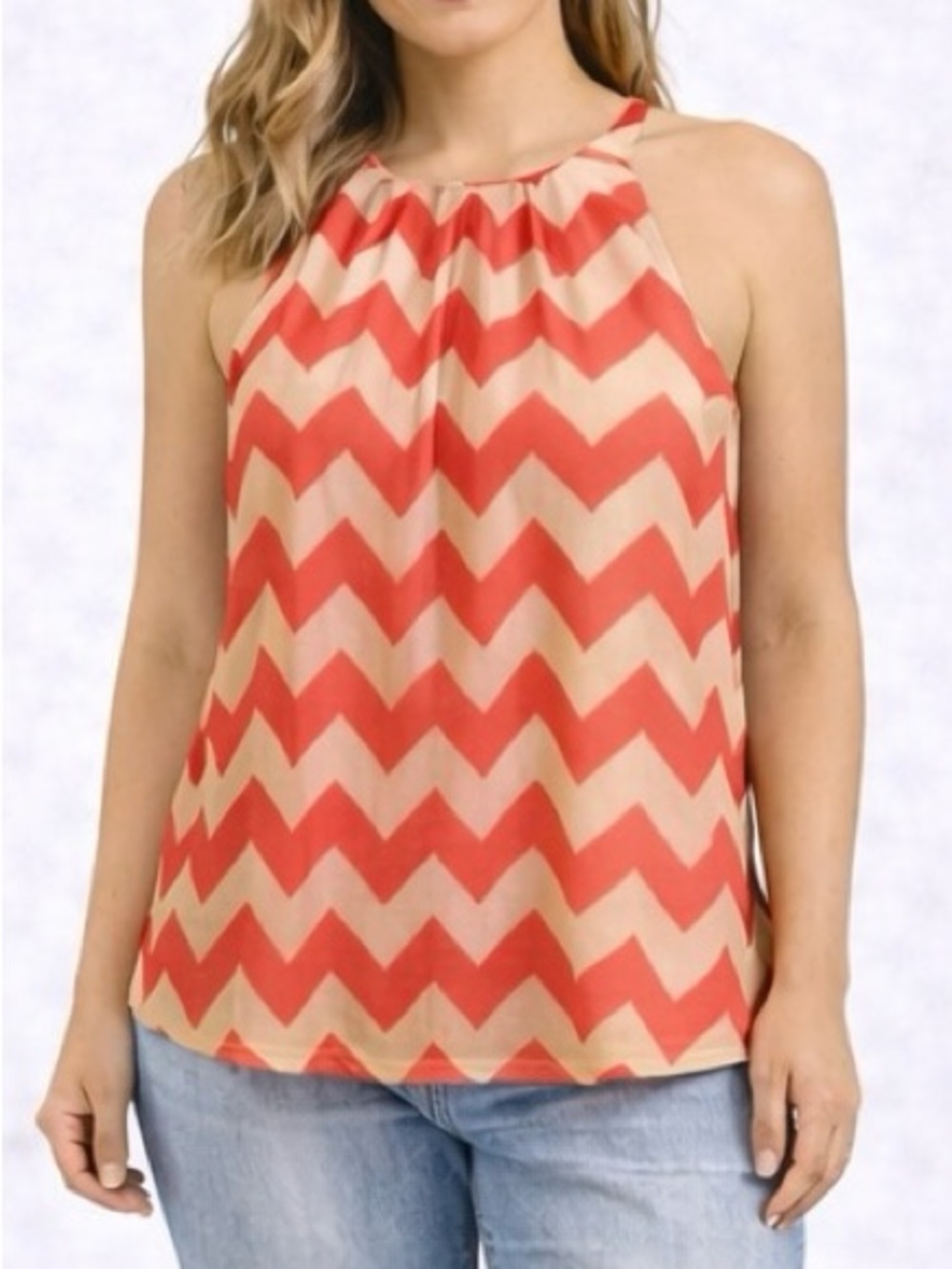 BCX Women’s Vintage Chevron Coral Tank Top - Size XL